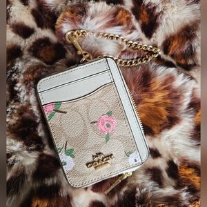 Coach Floral Zip Card Case in Beige and Pink